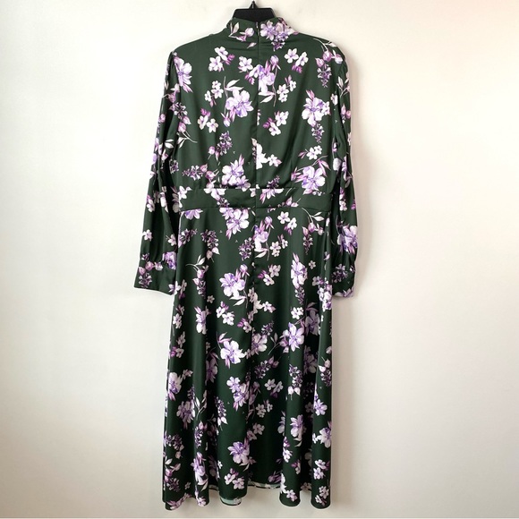 Alexia Admor Satin Mock Neck Midi Dress Green Floral 12 - Picture 7 of 12